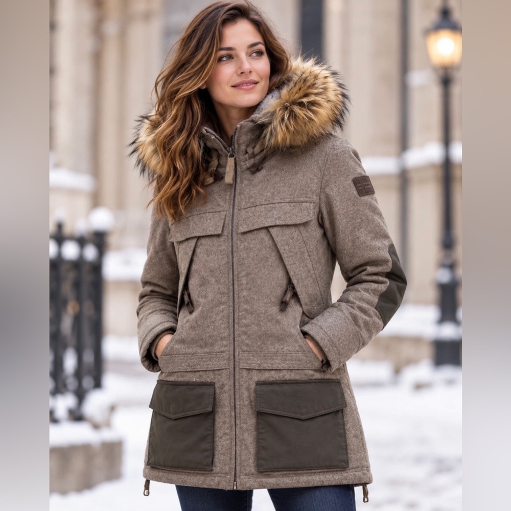 Napapijri Skidoo Open Women's S Wool Blend Faux Fur Hood Parka NWT N0Y9J4